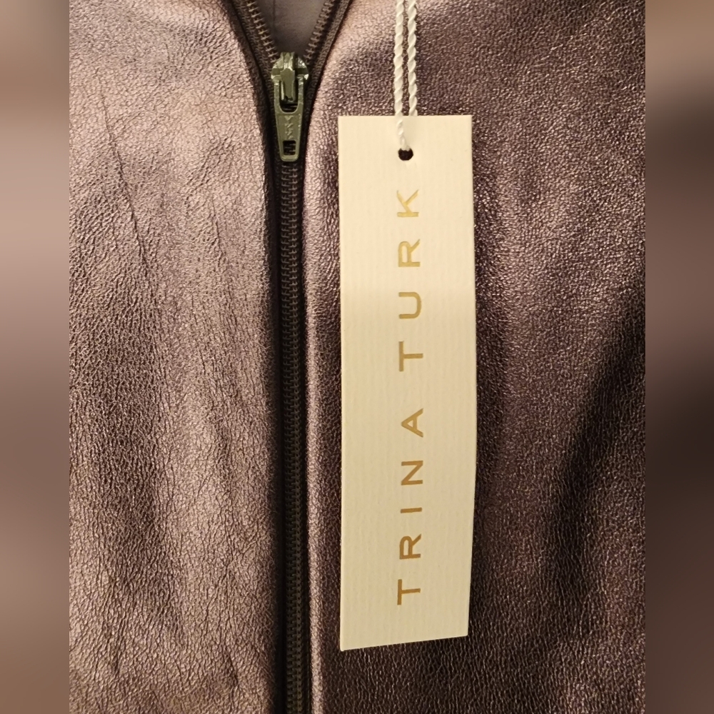 Trina Turk Sleeveless Leather Vest Zip Front In Metallic Silver Size 2 - Picture 7 of 12